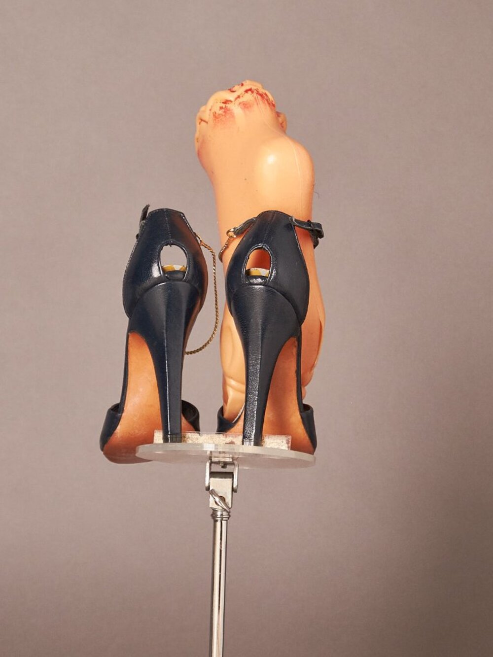 1970s High Heels Navy Blue Gold Chain Larose Shoes Petite